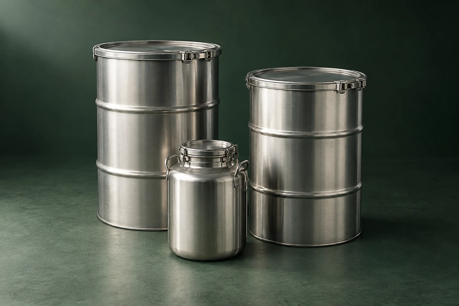 Sealed industrial waste containers in a controlled green setting