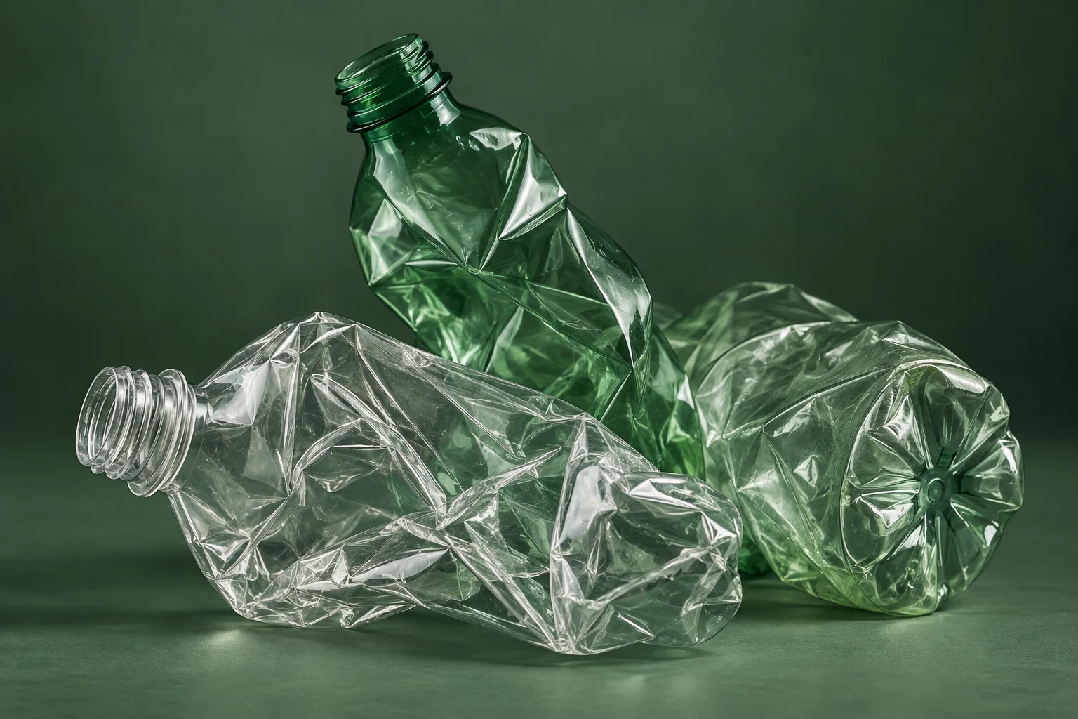 Clean clear and green plastic bottles ready for their next chapter